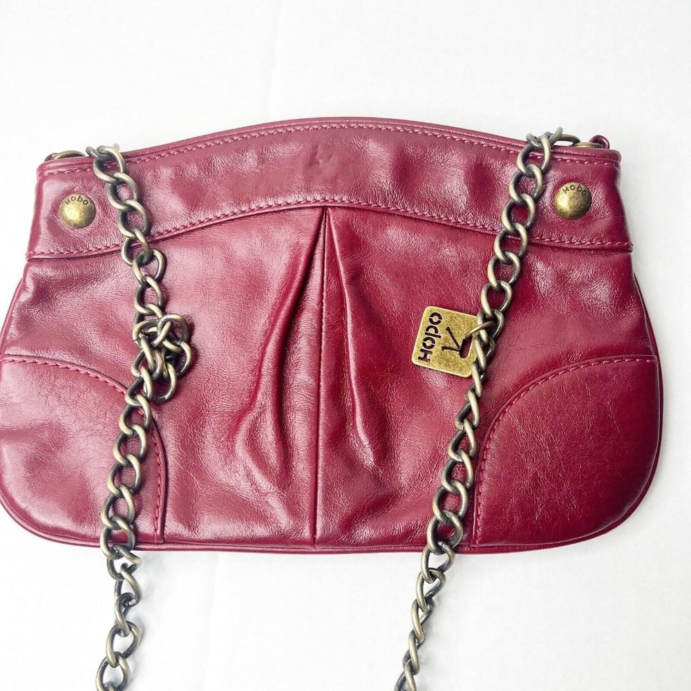 Hobo International Crossbody Bag Womens Maroon Leather Chain Strap Logo